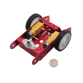 شاسی ربات 2 موتوره آلومینیومی به همراه موتور گیربکس دار و چرخ ( رنگ قرمز)