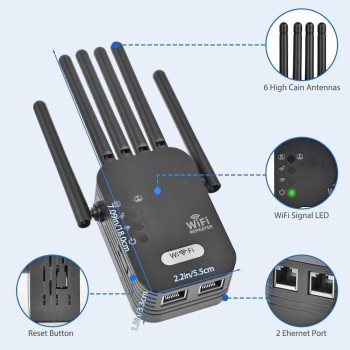 تقویت کننده وای فای Wifi Repeater با 6 آنتن تقویت کننده وای فای Wifi Repeater با 6 آنتن