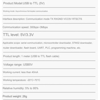 کابل تبدیل USB به سریال TTL چهار سیمه دارای چیپ CH343G