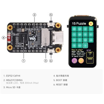 برد توسعه ESP32 C6 با نمایشگر LCD 1.47 اینچ و چراغ‌ RGB