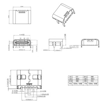 کانکتور USB مادگی Type C شش پین SMD - بسته 4 عددی