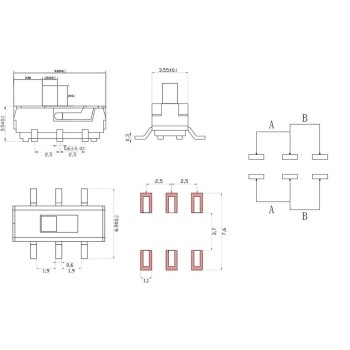 کلید 2 حالته کشویی 6 پین MSS22D18 - بسته 5 عددی