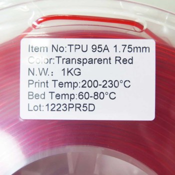 فیلامنت TPU انعطاف پذیر قرمز شفاف قطر 1.75mm و 1کیلوگرمی فیلامنت TPU انعطاف پذیر قرمز شفاف قطر 1.75mm و 1کیلوگرمی