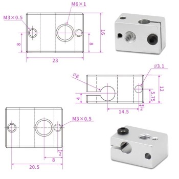 محفظه آلومینیومی هیتر پرینتر سه بعدی E3D V6