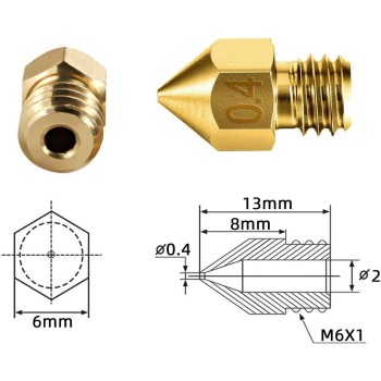 نازل برنجی 0.4 میلی متری فیلامنت 1.75 اکسترودر MK8 پرینتر سه بعدی نازل برنجی 0.4 میلی متری فیلامنت 1.75 اکسترودر MK8 پرینتر سه بعدی