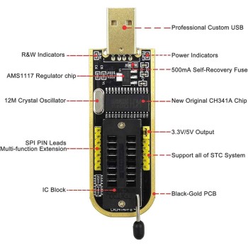 پروگرامر CH341A مناسب برای آی سی های Flash و EEPROM پروگرامر CH341A مناسب برای آی سی های Flash و EEPROM