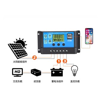 کنترلر شارژ پنل های خورشیدی 10A با صفحه نمایش و خروجی USB