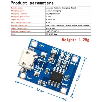 ماژول شارژر باتری لیتیومی TP4056 جریان 1 آمپر میکرو USB  - بسته 4 عددی