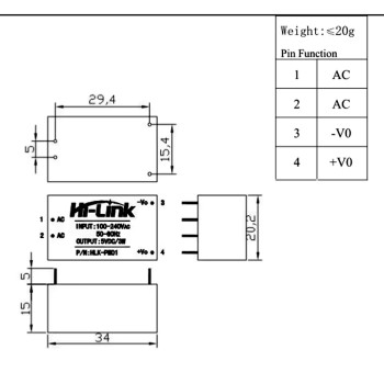 مبدل AC به DC سوییچینگ ایزوله 220 به 12 ولت 3 وات مدل HLK-PM12 برند Hi-Link