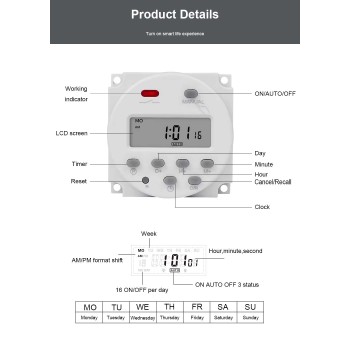 تایمر سوئیچ دیجیتال قابل برنامه ریزی CN101A مدل 5v 12v 220v