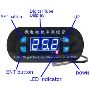 ترموستات دیجیتال XH-W1308 با نمایشگر دما و کنترل رله و هشدار