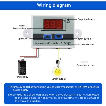 ترموستات دیجیتال XH-W3001 با نمایشگر و کلید کنترل 12 ولت