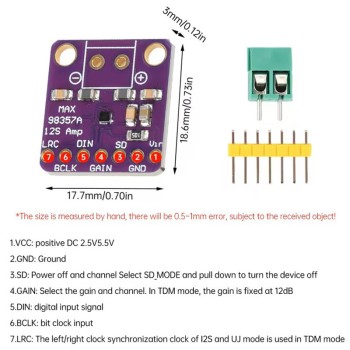 ماژول آمپلی فایر MAX98357 I2S کلاس D