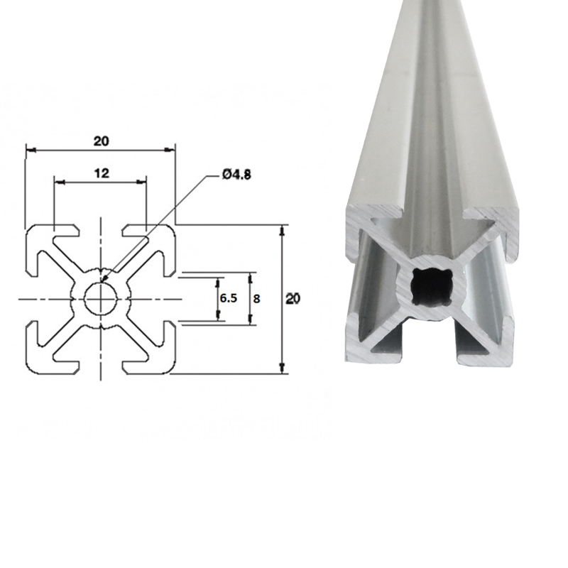 پروفیل آلومینیومی شیاردار مهندسی 20X20 به طول 100 سانتی متر