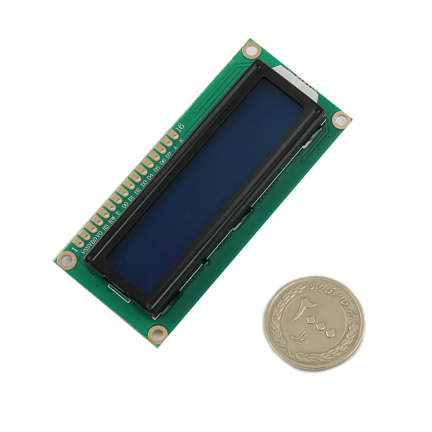 نمایشگر LCD کاراکتری 1602 دارای رنگ زمینه آبی و ولتاژ کاری 5 ولت