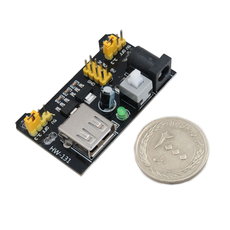 ماژول منبع تغذیه بردبوردی AMS1117 دارای ورودی جک آداپتوری / USB 
