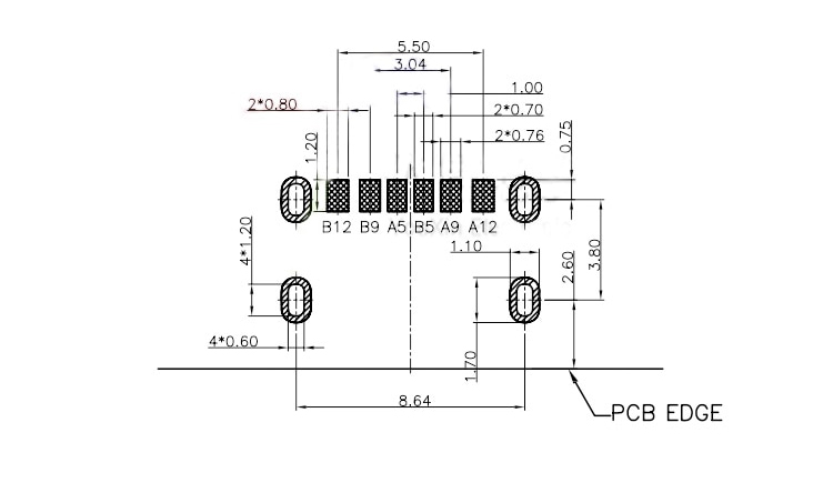 کانکتور USB مادگی Type C شش پین SMD - بسته 4 عددی