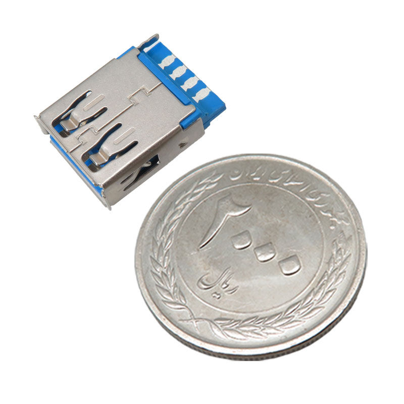 کانکتور مادگی USB3.0 آبی بدون گیره کناری بسته دو عددی