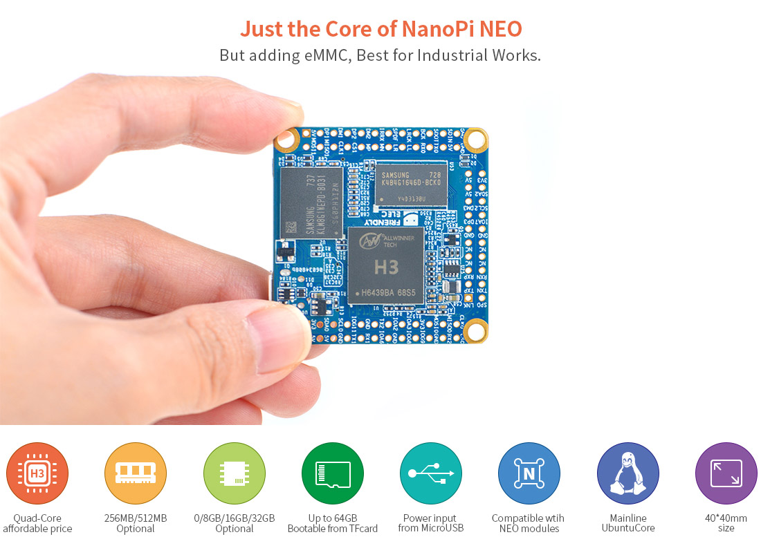برد چهار هسته ای NanoPi NEO Core با پردازنده آلوینر H3 و رم 512MB