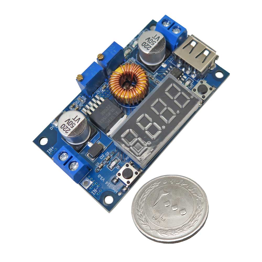 ماژول DC-DC کاهنده 1.25 تا 32 ولت 5 آمپر با نمایشگر و USB