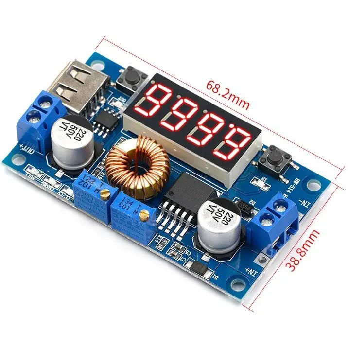 ماژول DC-DC کاهنده 1.25 تا 32 ولت 5 آمپر با نمایشگر و USB