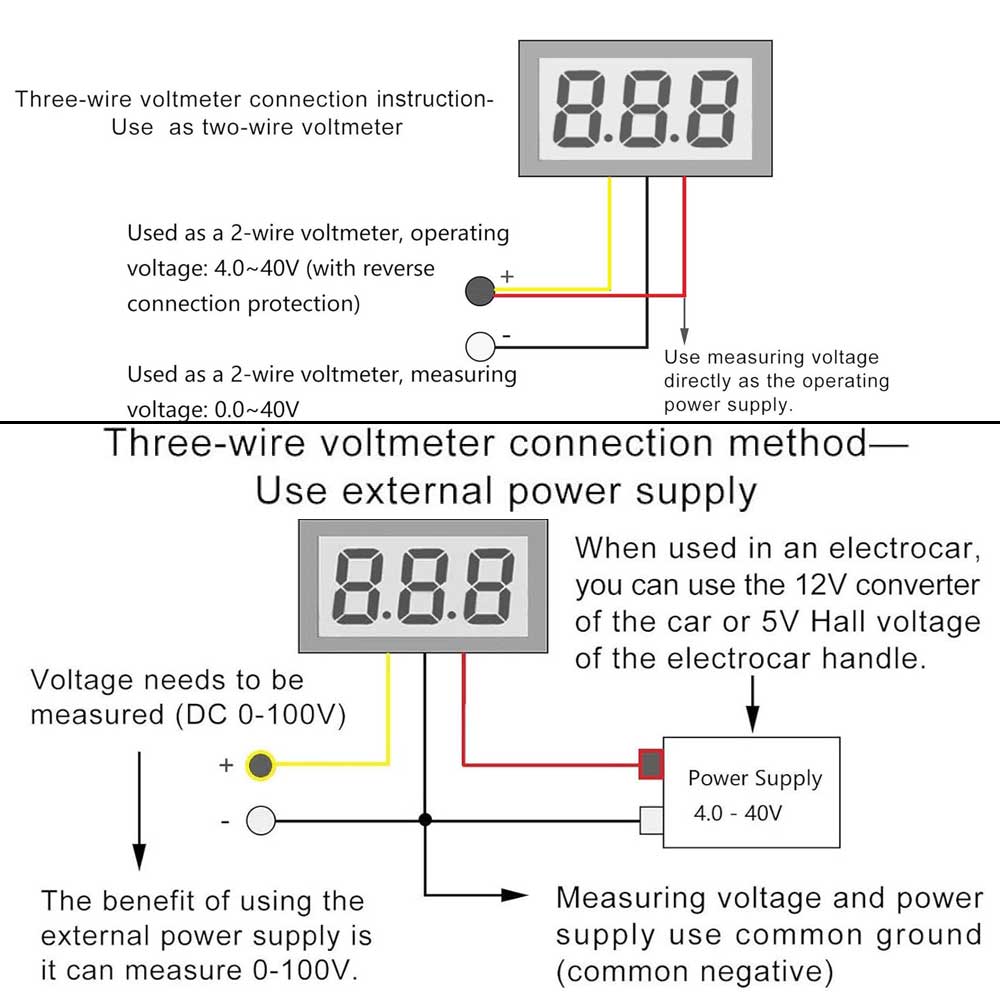 ماژول ولت متر دیجیتال 0 تا 100 ولت DC سه سیمه 0.28 اینچ